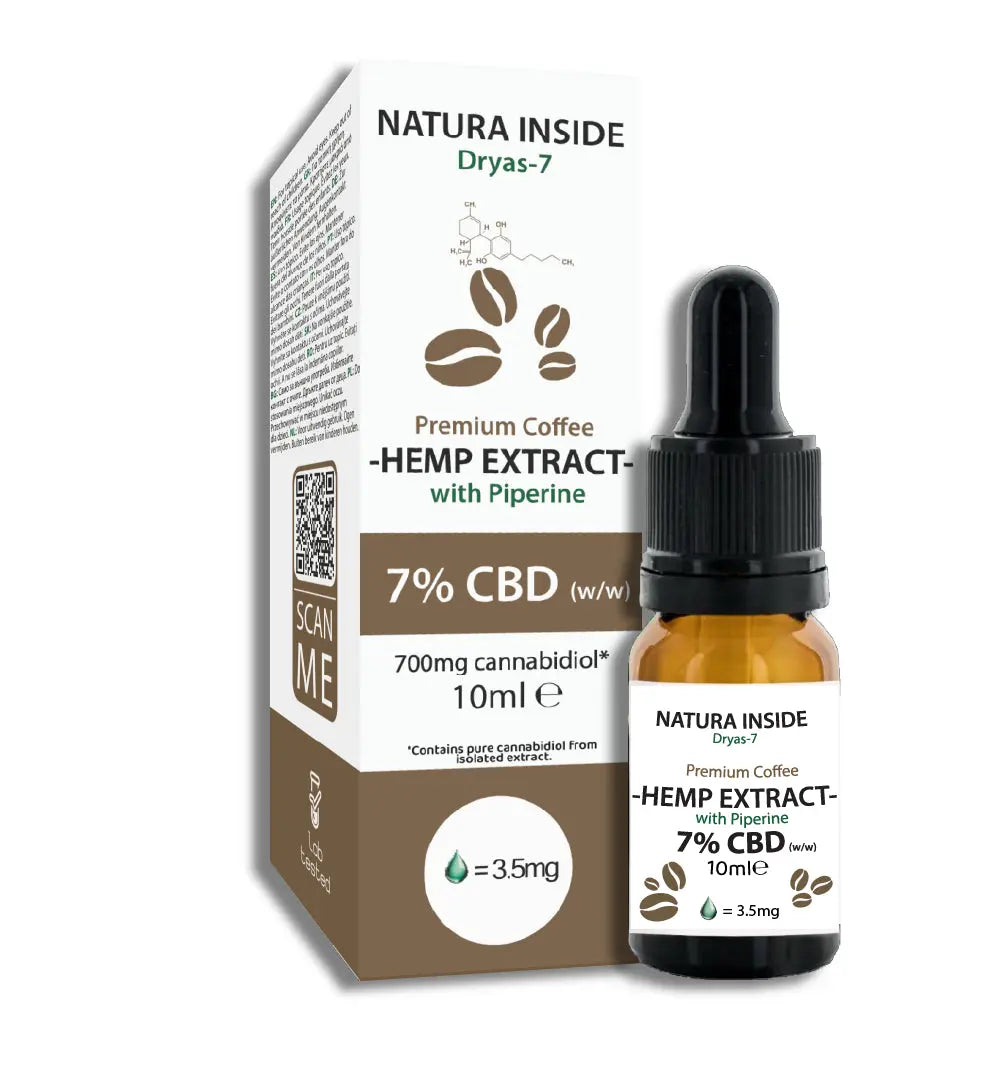 Natura Inside Premium Cannabis Oil – 7% CBD with Piperine & Coffee Oil, Dryas Series, 10ml