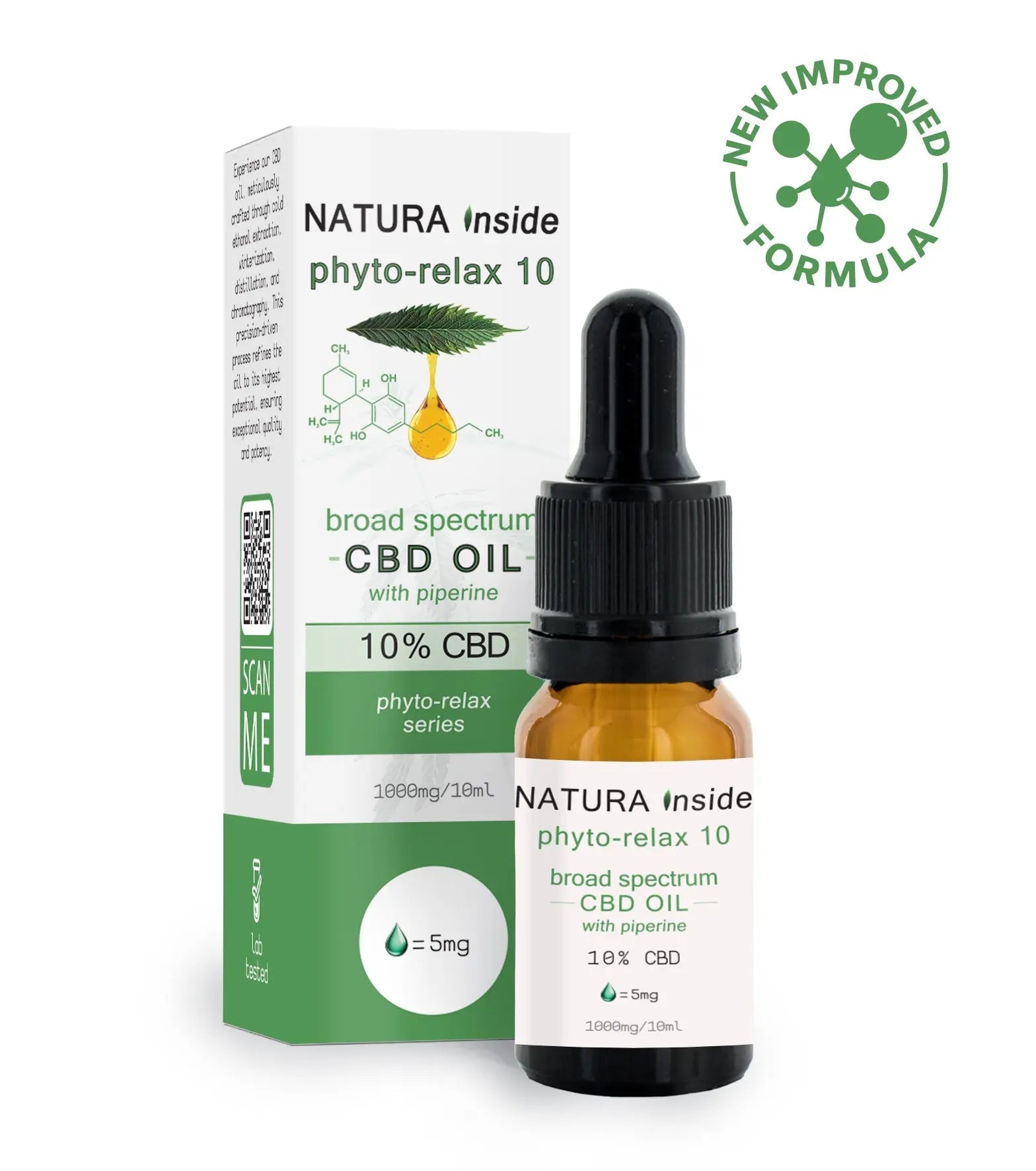 Natura Inside Broad Spectrum Cannabis Oil – 10% CBD with Piperine, Phytorelax Series, 10ml